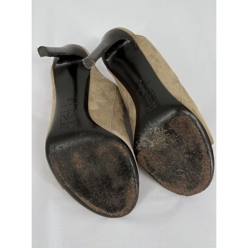 Tamara Mellon Suede Slides Size 36 US 6 Beige Nude Sandal Heels Leather - Picture 11 of 12